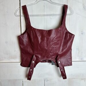 THE RAGGED PRIEST OFFERING CORSET TOP Maroon Sz 14 Vegan Leather NWT